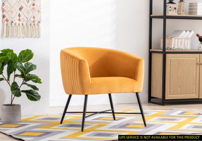 Luxurious Design 1pc Accent Chair Yellowish Orange Velvet Clean Line Design Fabric Upholstered Black Metal Legs Stylish Living Room Furniture