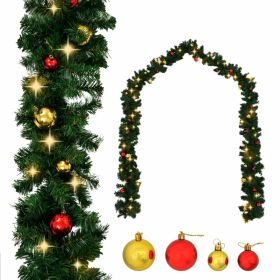 Christmas Garland Decorated with Baubles and LED Lights 393.7"