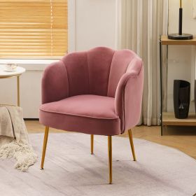 Shell Shape Velvet Fabric Armchair Accent Chair With Gold Legs For Living Room Bedroom; Pink